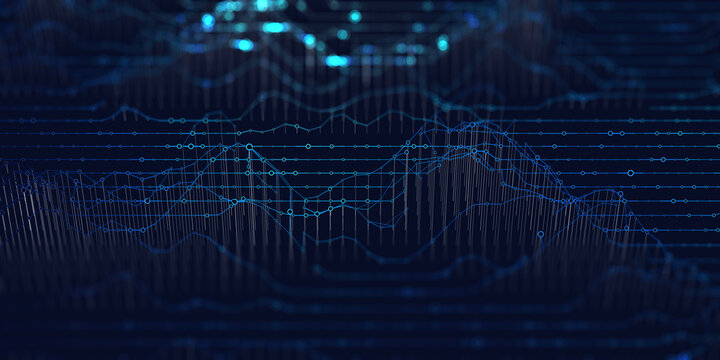 Abstract futuristic infographics 3D with lines connecting circles big data graph on black visualization. Visual analyzing informational. Infographic for technology, network or business analytics.