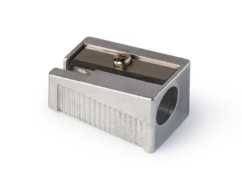 Metal pencil sharpener for sharpening writing tools on white