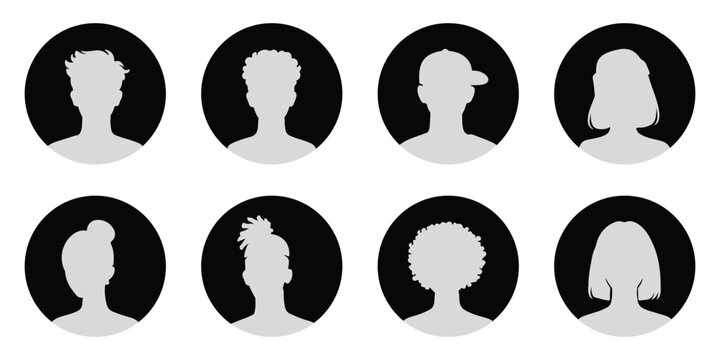 User profile avatar icon set, anonymous person silhouette symbols, social media account member heads and human character portraits. blank profile icon. 