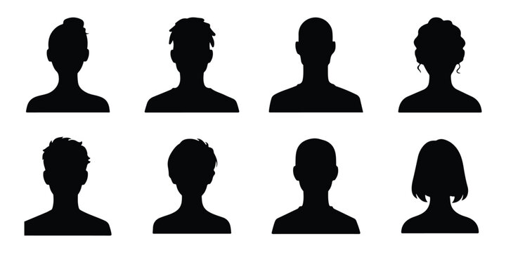 User profile avatar icon set, anonymous person silhouette symbols, social media account member heads and human character portraits. blank and default profile set. 