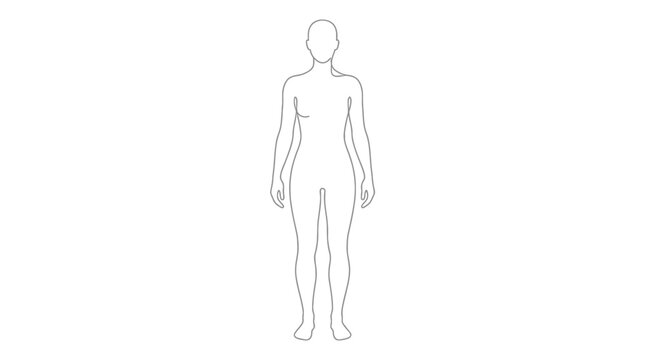 A simple line drawing of a standing human figure on a white background.