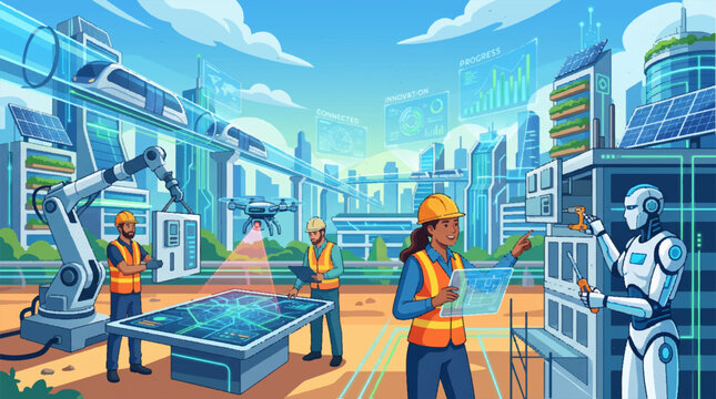 Smart City Construction: Engineers, AI, and Robotics Building the Sustainable Urban Future