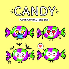 Fototapeta premium Candy cartoon character set expressing different emotions