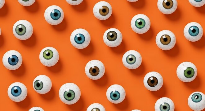 Pattern of realistic eyeballs with various iris colors on an orange background