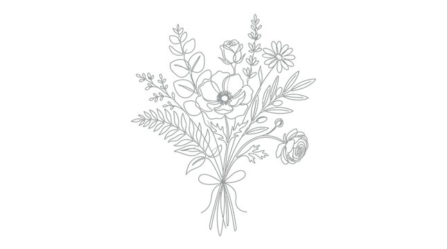Elegant hand drawn floral bouquet illustration with delicate botanical elements.