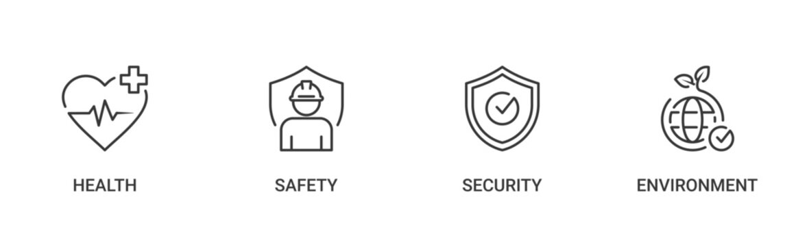 HSSE icon set containing Health, Safety, Security and Environment vector icons concept illustration