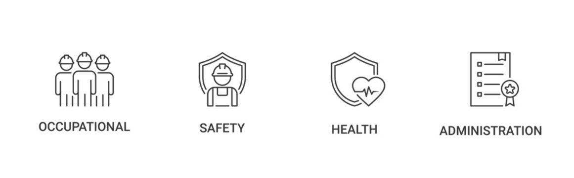 OSHA icon set containing Occupational, Safety, Health and Administration vector icons concept illustration