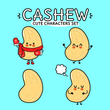 Cashew nut characters expressing various emotions set