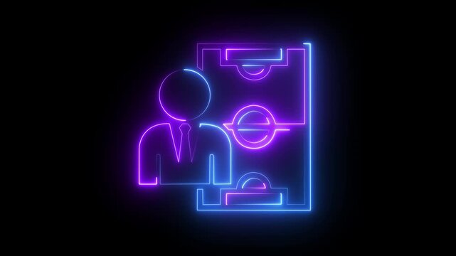 Neon sports coach and tactics board animation for athletic strategy on black ,background .4k video animation ,