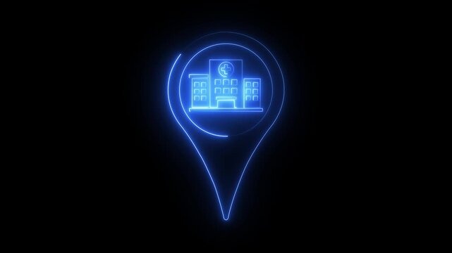 Neon hospital map pin animation: medical location marker for healthcare apps and navigation .4k video motion graphic ,animation .