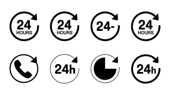 Twenty four Hour Service Icons With Circular Arrows And Telephone Receiver On White Background around clock availability icon communication