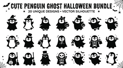 Obraz premium Penguin Silhouette Bundle Vector Graphics For Halloween Designs