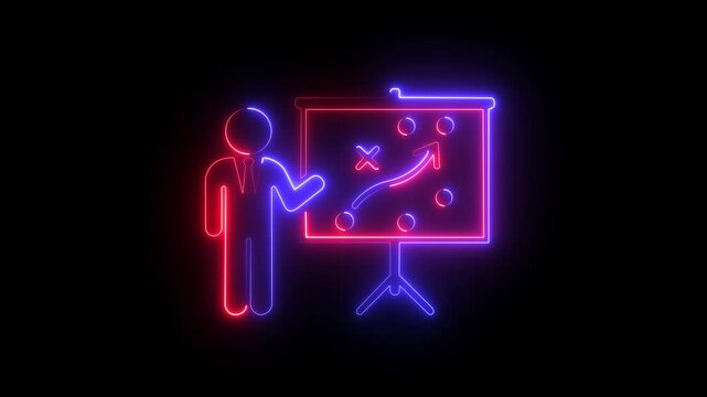 Neon business strategy presentation planning and growth concept. 4k video animation.