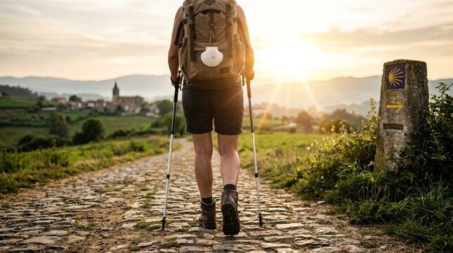 A pilgrim on the spiritual journey of the Way of St. James toward Santiago de Compostela.