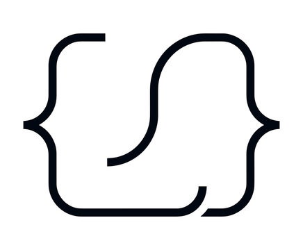 Abstract logo design featuring a stylized letter s integrated with curly brackets isolated on transparent background
