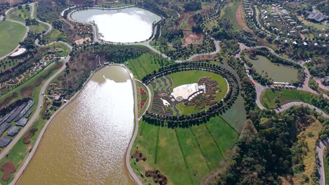 Aerial view of the landscape and countryside scenery in Taiping Lake Forest Park, Yunnan Province