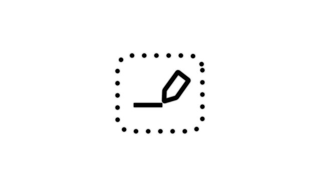A minimal dashed square outline icon with a small pencil or pen symbol representing an editable area content region or annotation field in an interface