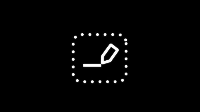 A minimal dashed square outline icon with a small pencil or pen symbol representing an editable area content region or annotation field in an interface