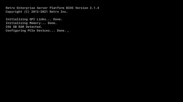 Modern Enterprise Server UEFI Bios Boot Up Network Initialization Sequence Terminal 4K Video Background Graphic Concept