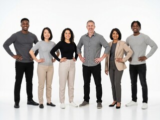 Obraz premium Diverse Group of Professionals Standing Together Confidently Against a White Background