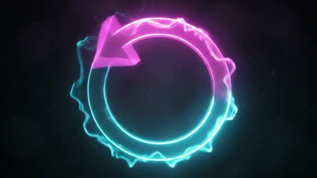 Glowing blue neon refresh icon on dark background