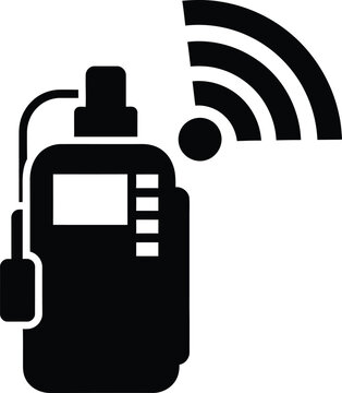Wireless communication device icon black silhouette of a walkie talkie with signal waves