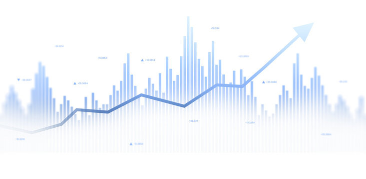 Business growth chart with rising arrow and financial bar graph on transparent background PNG