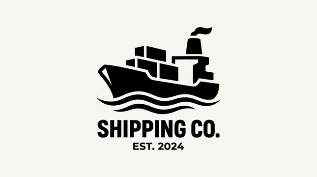 Minimalist black and white logo design for a modern shipping and logistics company.