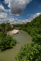 Fototapeta premium River Tiber and the Fabricio Bridge in Rome Italy