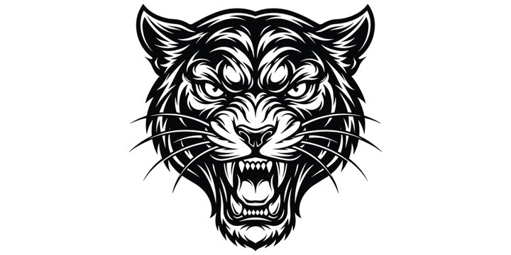 Flat vector illustration of roaring tiger, wild animal artwork, predator head design, fierce jungle illustration, majestic wildlife concept artwork