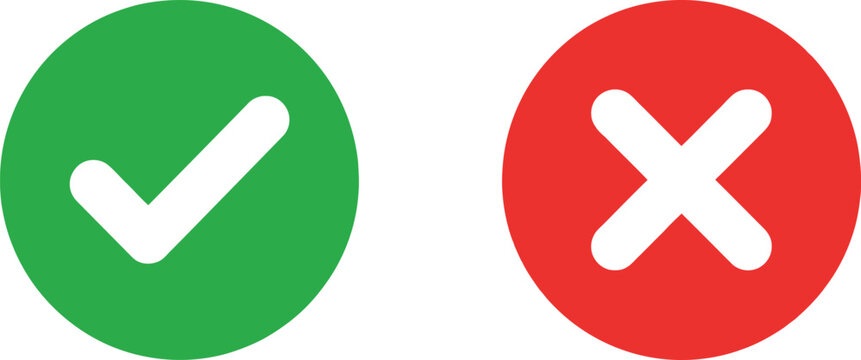 Green check mark and red cross mark symbols for survey and choice icons
