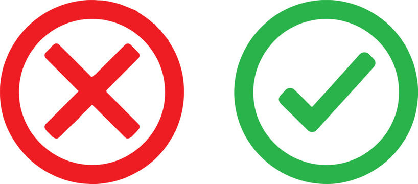 Red cross mark and green check mark icons for survey or checklist design