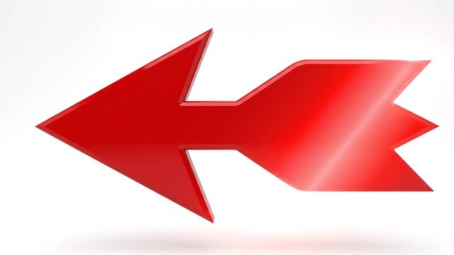 Red pixelated arrow pointing left on white background.