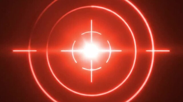 Glowing red neon crosshair target on black background
