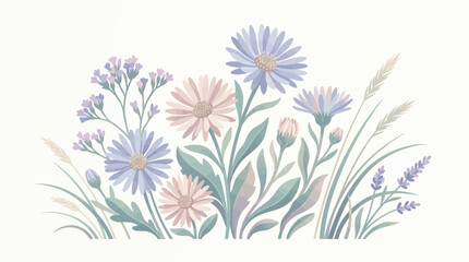 Fototapeta premium Sea aster floral composition with pastel colors