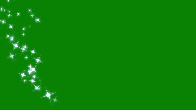 Glowing star sparkle animation, green screen background, luxury white twinkle particles, magic dust trail effect, doodle cartoon star burst, chroma key overlay, 4k loop