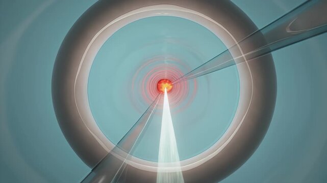 Eye, laser and surgery with medical technology for vision correction, healthcare treatment and ophthalmology science. Optical, fiber and light in futuristic laboratory for surgery precision.