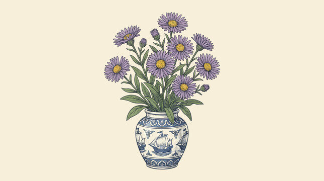Sea Asters Flowers in Decorative Vase