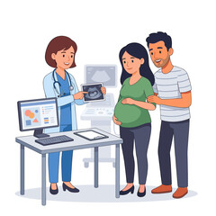 Fototapeta premium Couple discussing ultrasound with doctor in a medical office 