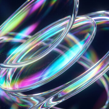 Abstract 3D Render of Multi Layered Holographic Glass Cubes Cluster