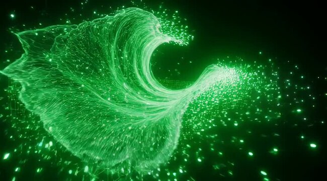 Futuristic green digital data stream abstract tech background with glowing grid pattern digital wave formation tech futuristic visualization