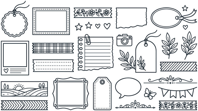 Hand drawn scrapbook elements for journaling and planner decoration.