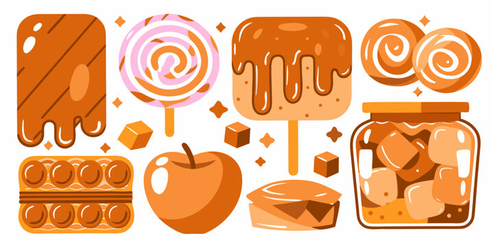 Caramel candies and sweets a flat vector illustration