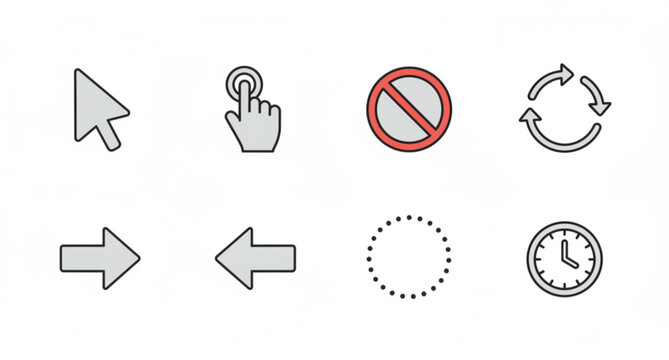 Mouse Cursor Click and Loading Icons Set Pointer Arrow and Hand Vector