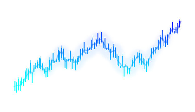Financial stock market candlestick chart neon glow on transparent background.