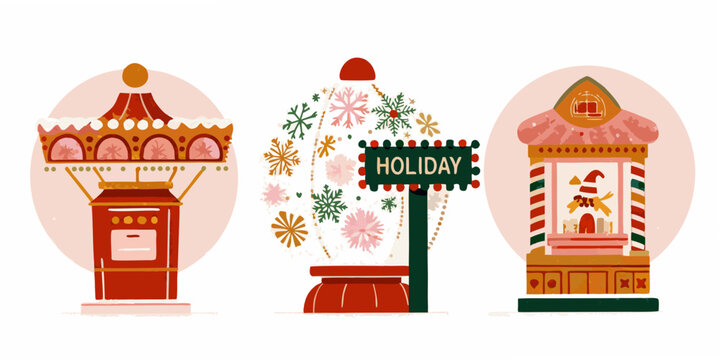 Holiday post boxes with festive decorations vector illustration