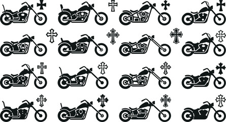 Motorcycle icon set with chopper cruiser motorbike cross custom bike chopper rider iron vintage transport and garage vectors © MstLaky