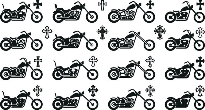 Motorcycle icon set with chopper cruiser motorbike cross custom bike chopper rider iron vintage transport and garage vectors