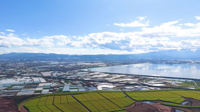 Aerial view of Changqiao Hai National Wetland Park in Mengzi, Yunnan Province