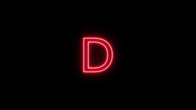 Neon letter alphabet D animation. Glowing neon capital letter alphabet D animation.Educational concept om black background.Glowing neon alphabet text animation. 4k video